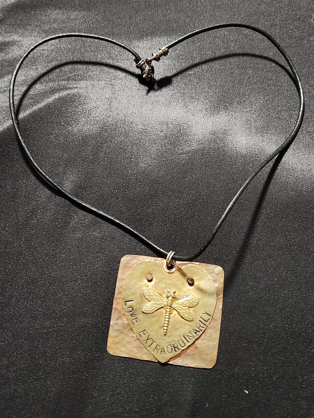 ​Artisan Mixed Metal Dragonfly "Love Extraordinarily" Pendant Necklace

​